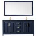 Wyndham Daria 72" Double Bathroom Vanity In Dark Blue White Cultured Marble Countertop Undermount Square Sinks and 70" Mirror WCV252572DBLWCUNSM70