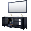 Wyndham Daria 72" Double Bathroom Vanity In Dark Blue White Cultured Marble Countertop Undermount Square Sinks and 70" Mirror WCV252572DBLWCUNSM70