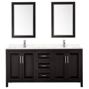 Wyndham Daria 72" Double Bathroom Vanity In Dark Espresso Light-Vein Carrara Cultured Marble Countertop Undermount Square Sinks and 24" Mirrors WCV252572DDEC2UNSM24