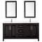 Wyndham Daria 72" Double Bathroom Vanity In Dark Espresso Light-Vein Carrara Cultured Marble Countertop Undermount Square Sinks and 24" Mirrors WCV252572DDEC2UNSM24