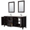 Wyndham Daria 72" Double Bathroom Vanity In Dark Espresso Light-Vein Carrara Cultured Marble Countertop Undermount Square Sinks and 24" Mirrors WCV252572DDEC2UNSM24