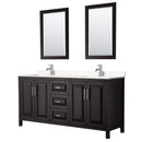 Wyndham Daria 72" Double Bathroom Vanity In Dark Espresso Light-Vein Carrara Cultured Marble Countertop Undermount Square Sinks And 24" Mirrors WCV252572DDEC2UNSM24