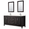 Wyndham Daria 72" Double Bathroom Vanity In Dark Espresso Light-Vein Carrara Cultured Marble Countertop Undermount Square Sinks And 24" Mirrors WCV252572DDEC2UNSM24