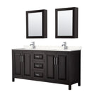 Wyndham Daria 72" Double Bathroom Vanity In Dark Espresso Light-Vein Carrara Cultured Marble Countertop Undermount Square Sinks And Medicine Cabinets WCV252572DDEC2UNSMED