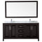 Wyndham Daria 72" Double Bathroom Vanity In Dark Espresso White Carrara Marble Countertop Undermount Square Sink and 70" Mirror WCV252572DDECMUNSM70