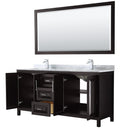 Wyndham Daria 72" Double Bathroom Vanity In Dark Espresso White Carrara Marble Countertop Undermount Square Sink and 70" Mirror WCV252572DDECMUNSM70