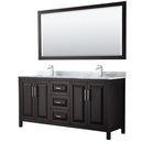 Wyndham Daria 72" Double Bathroom Vanity In Dark Espresso White Carrara Marble Countertop Undermount Square Sink And 70" Mirror WCV252572DDECMUNSM70