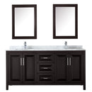 Wyndham Daria 72" Double Bathroom Vanity In Dark Espresso White Carrara Marble Countertop Undermount Square Sink and Medicine Cabinet WCV252572DDECMUNSMED