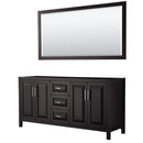 Wyndham Daria 72" Double Bathroom Vanity In Dark Espresso No Countertop No Sink And 70" Mirror WCV252572DDECXSXXM70