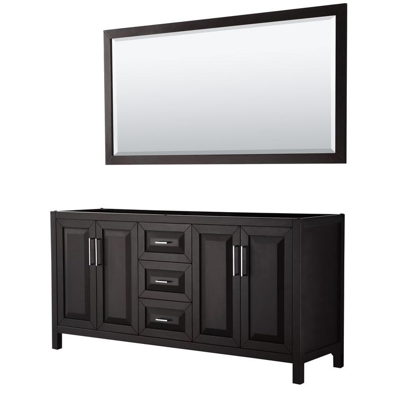 Wyndham Daria 72" Double Bathroom Vanity In Dark Espresso No Countertop No Sink And 70" Mirror WCV252572DDECXSXXM70