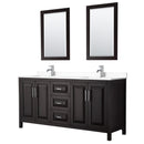 Wyndham Daria 72" Double Bathroom Vanity In Dark Espresso White Cultured Marble Countertop Undermount Square Sinks And 24" Mirrors WCV252572DDEWCUNSM24