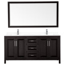 Wyndham Daria 72" Double Bathroom Vanity In Dark Espresso White Cultured Marble Countertop Undermount Square Sinks and 70" Mirror WCV252572DDEWCUNSM70