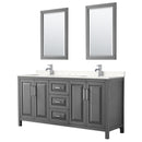 Wyndham Daria 72" Double Bathroom Vanity In Dark Gray Light-Vein Carrara Cultured Marble Countertop Undermount Square Sinks And 24" Mirrors WCV252572DKGC2UNSM24