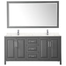 Wyndham Daria 72" Double Bathroom Vanity In Dark Gray Light-Vein Carrara Cultured Marble Countertop Undermount Square Sinks and 70" Mirror WCV252572DKGC2UNSM70