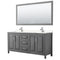 Wyndham Daria 72" Double Bathroom Vanity In Dark Gray Light-Vein Carrara Cultured Marble Countertop Undermount Square Sinks And 70" Mirror WCV252572DKGC2UNSM70