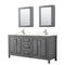 Wyndham Daria 72" Double Bathroom Vanity In Dark Gray Light-Vein Carrara Cultured Marble Countertop Undermount Square Sinks And Medicine Cabinets WCV252572DKGC2UNSMED