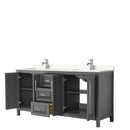 Wyndham Daria 72" Double Bathroom Vanity In Dark Gray Light-Vein Carrara Cultured Marble Countertop Undermount Square Sinks and No Mirror WCV252572DKGC2UNSMXX