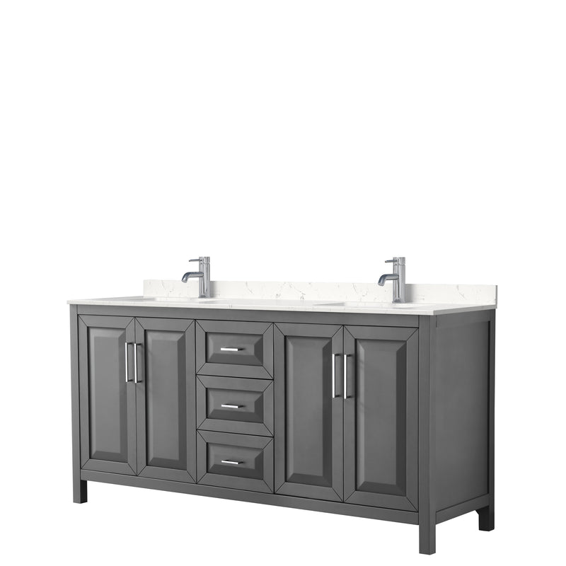 Wyndham Daria 72" Double Bathroom Vanity In Dark Gray Light-Vein Carrara Cultured Marble Countertop Undermount Square Sinks And No Mirror WCV252572DKGC2UNSMXX