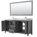 Wyndham Daria 72" Double Bathroom Vanity In Dark Gray White Carrara Marble Countertop Undermount Square Sink and 70" Mirror WCV252572DKGCMUNSM70