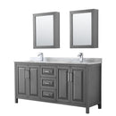 Wyndham Daria 72" Double Bathroom Vanity In Dark Gray White Carrara Marble Countertop Undermount Square Sink And Medicine Cabinet WCV252572DKGCMUNSMED