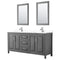 Wyndham Daria 72" Double Bathroom Vanity In Dark Gray White Cultured Marble Countertop Undermount Square Sinks And 24" Mirrors WCV252572DKGWCUNSM24