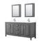 Wyndham Daria 72" Double Bathroom Vanity In Dark Gray White Cultured Marble Countertop Undermount Square Sinks And Medicine Cabinets WCV252572DKGWCUNSMED