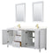 Wyndham Daria 72" Double Bathroom Vanity In White Light-Vein Carrara Cultured Marble Countertop Undermount Square Sinks Brushed Gold Trims and 24" Mirrors WCV252572DWGC2UNSM24