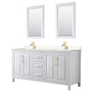 Wyndham Daria 72" Double Bathroom Vanity In White Light-Vein Carrara Cultured Marble Countertop Undermount Square Sinks Brushed Gold Trims And 24" Mirrors WCV252572DWGC2UNSM24