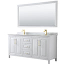 Wyndham Daria 72" Double Bathroom Vanity In White White Carrara Marble Countertop Undermount Square Sinks Brushed Gold Trims And 70" Mirror WCV252572DWGCMUNSM70