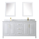 Wyndham Daria 72" Double Bathroom Vanity In White White Carrara Marble Countertop Undermount Square Sinks Brushed Gold Trims and Medicine Cabinets WCV252572DWGCMUNSMED