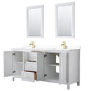 Wyndham Daria 72" Double Bathroom Vanity In White White Cultured Marble Countertop Undermount Square Sinks Brushed Gold Trims and 24" Mirrors WCV252572DWGWCUNSM24