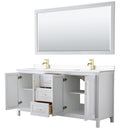 Wyndham Daria 72" Double Bathroom Vanity In White White Cultured Marble Countertop Undermount Square Sinks Brushed Gold Trims and 70" Mirror WCV252572DWGWCUNSM70