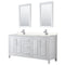 Wyndham Daria 72" Double Bathroom Vanity In White Light-Vein Carrara Cultured Marble Countertop Undermount Square Sinks And 24" Mirrors WCV252572DWHC2UNSM24