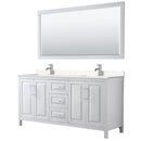 Wyndham Daria 72" Double Bathroom Vanity In White Light-Vein Carrara Cultured Marble Countertop Undermount Square Sinks And 70" Mirror WCV252572DWHC2UNSM70