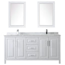 Wyndham Daria 72" Double Bathroom Vanity In White White Carrara Marble Countertop Undermount Square Sink and 24" Mirror WCV252572DWHCMUNSM24