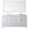 Wyndham Daria 72" Double Bathroom Vanity In White White Carrara Marble Countertop Undermount Square Sink and 70" Mirror WCV252572DWHCMUNSM70