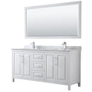 Wyndham Daria 72" Double Bathroom Vanity In White White Carrara Marble Countertop Undermount Square Sink And 70" Mirror WCV252572DWHCMUNSM70