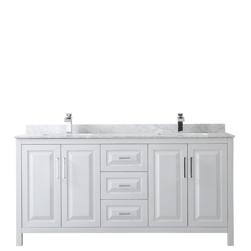 Wyndham Daria 72" Double Bathroom Vanity In White White Carrara Marble Countertop Undermount Square Sink and No Mirror WCV252572DWHCMUNSMXX