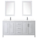 Wyndham Daria 72" Double Bathroom Vanity In White White Cultured Marble Countertop Undermount Square Sinks and 24" Mirrors WCV252572DWHWCUNSM24