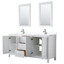 Wyndham Daria 72" Double Bathroom Vanity In White White Cultured Marble Countertop Undermount Square Sinks and 24" Mirrors WCV252572DWHWCUNSM24