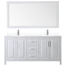 Wyndham Daria 72" Double Bathroom Vanity In White White Cultured Marble Countertop Undermount Square Sinks and 70" Mirror WCV252572DWHWCUNSM70