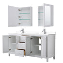 Wyndham Daria 72" Double Bathroom Vanity In White White Cultured Marble Countertop Undermount Square Sinks and Medicine Cabinets WCV252572DWHWCUNSMED