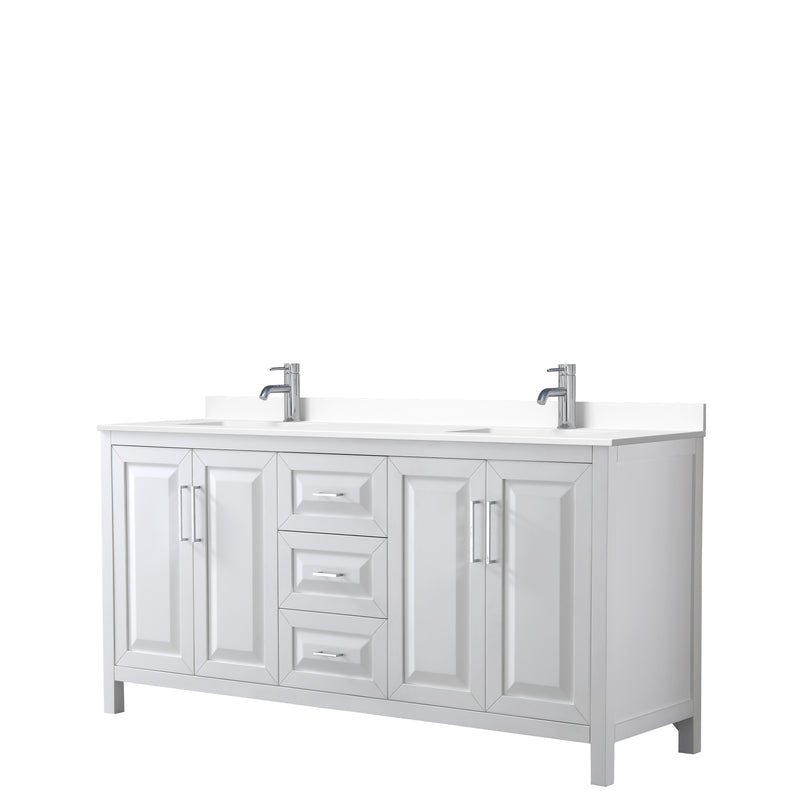 Wyndham Daria 72" Double Bathroom Vanity In White White Cultured Marble Countertop Undermount Square Sinks And No Mirror WCV252572DWHWCUNSMXX