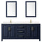 Wyndham Daria 80" Double Bathroom Vanity In Dark Blue Light-Vein Carrara Cultured Marble Countertop Undermount Square Sinks and 24" Mirrors WCV252580DBLC2UNSM24