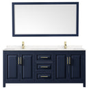 Wyndham Daria 80" Double Bathroom Vanity In Dark Blue Light-Vein Carrara Cultured Marble Countertop Undermount Square Sinks and 70" Mirror WCV252580DBLC2UNSM70