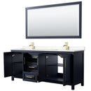 Wyndham Daria 80" Double Bathroom Vanity In Dark Blue Light-Vein Carrara Cultured Marble Countertop Undermount Square Sinks and 70" Mirror WCV252580DBLC2UNSM70