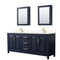 Wyndham Daria 80" Double Bathroom Vanity In Dark Blue Light-Vein Carrara Cultured Marble Countertop Undermount Square Sinks And Medicine Cabinets WCV252580DBLC2UNSMED