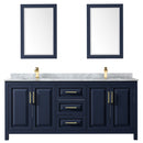 Wyndham Daria 80" Double Bathroom Vanity In Dark Blue White Carrara Marble Countertop Undermount Square Sinks and 24" Mirrors WCV252580DBLCMUNSM24