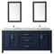 Wyndham Daria 80" Double Bathroom Vanity In Dark Blue White Carrara Marble Countertop Undermount Square Sinks and 24" Mirrors WCV252580DBLCMUNSM24