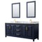 Wyndham Daria 80" Double Bathroom Vanity In Dark Blue White Carrara Marble Countertop Undermount Square Sinks And 24" Mirrors WCV252580DBLCMUNSM24